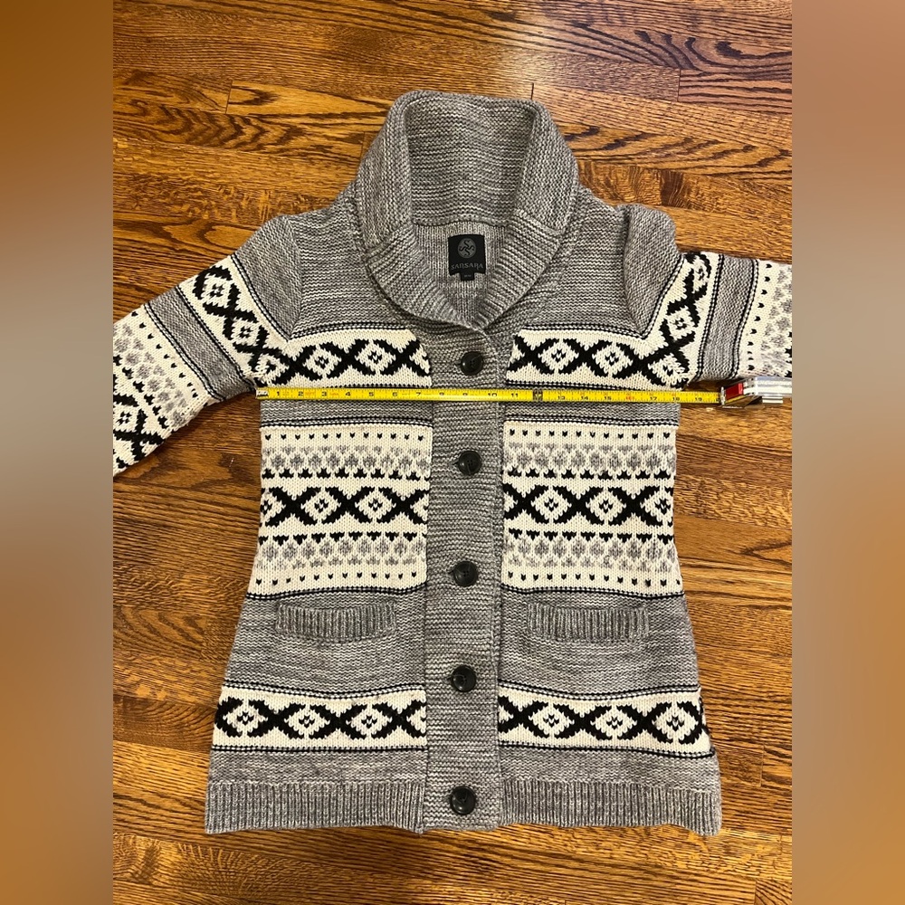 Vintage-Inspired Fair Isle Shawl Cardigan Cozy Rustic Winter Sweater Oversized - Picture 5 of 8